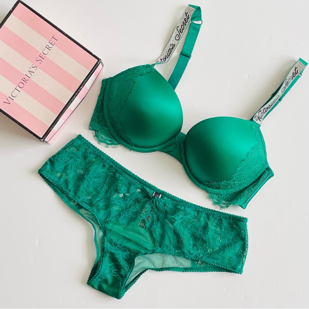 36D LARGE Victoria’s Secret green bling bra set